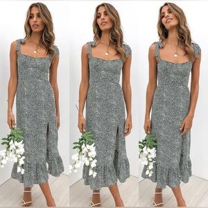 Tie-Shoulder Black & White Midi Dress